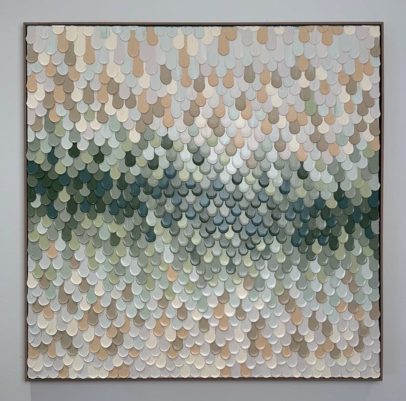 Still Water, Sage — original acrylic painting by Penelope Slaney, soft sage, slate and pale blush tones, 1m × 1m